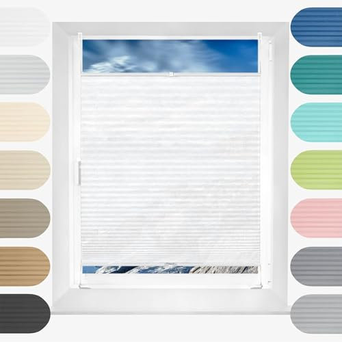 Plissee Plisseerollo Klemmfix Ohne Bohren 40 x 120 cm, Sonnenschutz Easyfix Lichtdurchlässig, Premium Plissee Faltrollo Faltstores, Fenster Plissee Ohne Bohren, für Fenster & Tür, Weiß