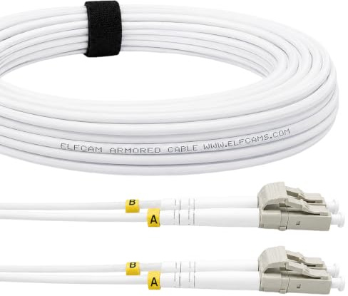 Elfcam® - 3m LC/UPC zu LC/UPC OM3 Multimode Duplex 50/125um LSZH Glasfaserkabel (Optisches Jumper), Farbe Weiß,3Meter