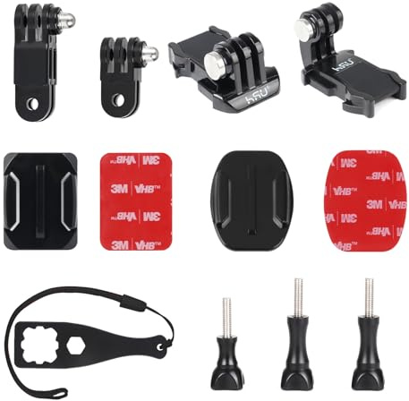 HSU Helmet Mounts Accessories Set for GoPro Insta 360 Osmo Action Cameras | Extension Arms, Quick Release Buckle Clips, Flat & Curved Adhesive Mounts with 3M Stick Pads, Thumbscrews with Screwdriver