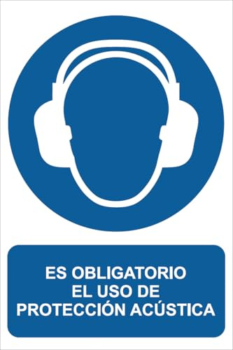 IberNorma MS215 - Señal Adhesiva de Es obligatorio el uso de Protección Acústica 20x30cm Pegatina de Obligación homologada Cartel ideal para informar en zonas, salas y maquinaria industrial (20x30cm)