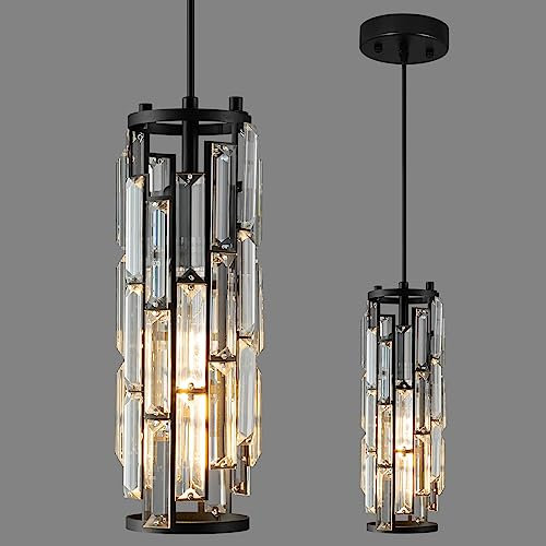ZYBWL Lustre Noir Moderne en Cristal, Hauteur Réglable E27 pour île de Cuisine, Salon, Chambre (Noir 1-Paquet)