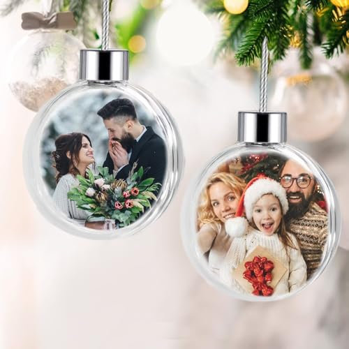 Wxexopowk Personalisierte Weihnachtskugeln - Weihnachtskugel Personalisiert mit Doppelseitig Bedrucktem Foto, Personalisiert 2025 Weihnachtsbaumschmuck, Geschenk für Familie, Paar, Kind, Haustier