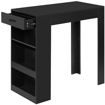 WOLTU Mesa Bar Alta, Mesa Cocina con Estantería Lateral de 1 Cajon 1 Botellero y 2 Estantes, Mesa para Comedor Salón (Sin Tablas de Madera, Negro, 100 x 50 x 100 cm)