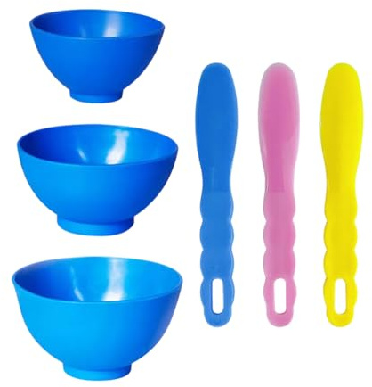 FSSTUD Set di 6 ciotole da laboratorio in gomma, spatole di miscelazione in plastica, ciotole per maschera facciale, piccole spatole per impressione, ciotole in materiale per impressione, spatole