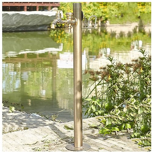 Columna de agua de grifo de jardín para exteriores con grifo de latón y soporte de manguera para fuente al aire libre y función de agua