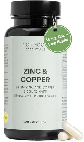 Zink Kapseln | 120 Kapseln mit Zinkbisglycinat & Kupfer | Hochbioverfügbar mit 15 mg Zink & 1 mg Kupfer je Kapsel | Für Immunsystem, Haut & Stoffwechsel | Laborgeprüft & vegan | Nordic Oil