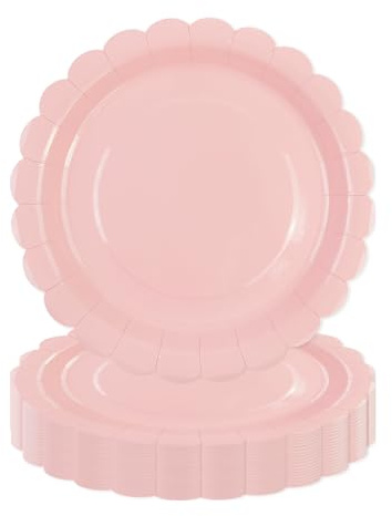 DHAIQC 50 Stück Pappteller Rosa 23cm, Gewelltem Partyteller Papierteller Geburtstagsteller Einwegteller Set für Geburtstag, Hochzeiten, Jubiläums (Rosa, 23cm)