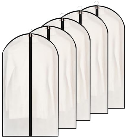 SQUASHIC Kleidersack Anzug 5 Stück 60×140 cm mit Reißverschluss | Hochwertige Kleidersäcke halbtransparent, große Kapazität-Kleiderhüllen Aufbewahrung für Kleider,Jacken,Hemden&Abendkleider