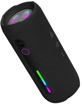 J & R Bluetooth Speaker, 30W TWS Portable Speaker with IPX7 Waterproof, RGB LED Lights, 3000mAh Battery, Black Waterproof Speaker