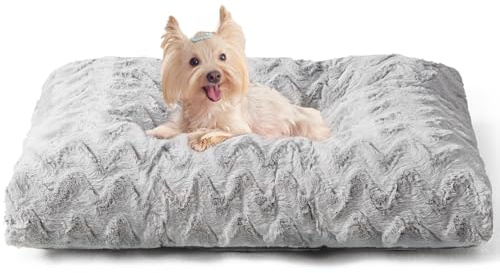 EHEYCIGA Hundebett Kleine Hunde Waschbar, 58x45cm, Hundekissen Flauschig für Kleine Hunde, Kuschelig Umkehrbare Hundematte mit Kunstpelz und Kunstleinen, Grau
