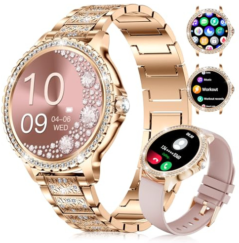 LIGE Smartwatch Damen 1.32 Rund Touchscreen mit Telefonfunktion, Fitnesstracker Damen 120+Sportmodi/IP68/Herzfrequenz/Menstruationszyklus/IP68 Diamond Smart Watch für iOS Android (Rosegold)