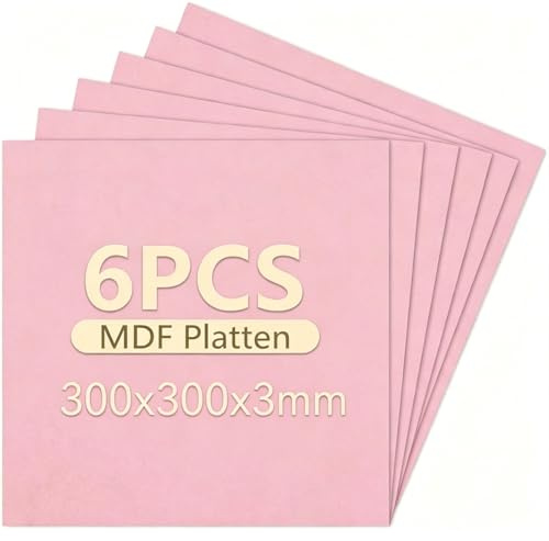 Creatorally 6 Stück Farbige MDF Platten für Lasergravur und Laserschneiden, 300x300x3mm, Unbehandeltes Faserholz für DIY Bastelprojekte, Wohndekoration & Schilderherstellung (Rosa)