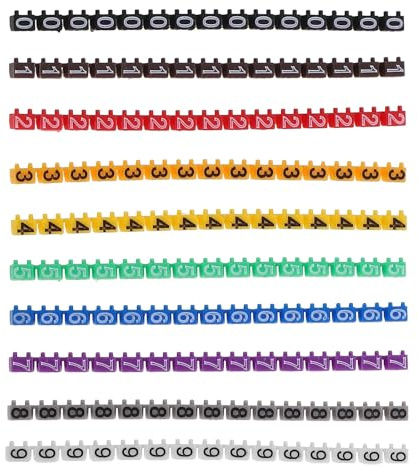 Etiquetas Cables 150 Uds etiqueta adhesiva eléctrica Etiqueta de número de Cable marcadores de Cable Multicolor etiquetadora eléctrica 0-clip de corbata autoadhesivo eléctrico(0.31X0.20X0.20CM)