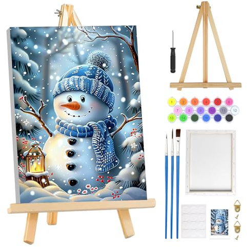 MOGTAA Navidad Pintar por Numeros Adultos con Marco, Paint by Numbers Kits con Caballete de Madera, DIY Cuadros para Pintar por Números Invierno, Decoración para el Hogar 20x30cm