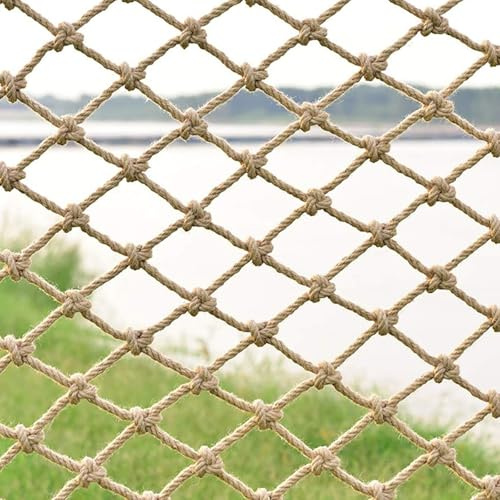 Rete in corda di canapa spessa – Rete protettiva resistente a trama fitta per parco giochi per uso interno/esterno, perfetta per piante rampicanti, dimensioni personalizzabili (5 x 5 m, 4 mm)