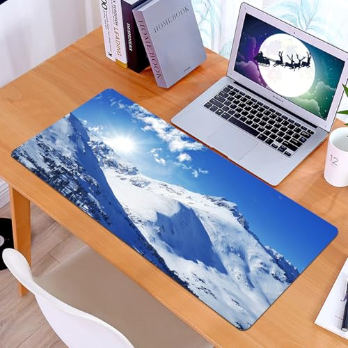 KDWJS Alfombrilla para ratón Speed Gaming XXL 90x40 cm - Base para Mesa - Mejora la precisión y la Velocidad - Resistente - Decoraciones de Invierno, Pico de montaña en Invierno Soleado.