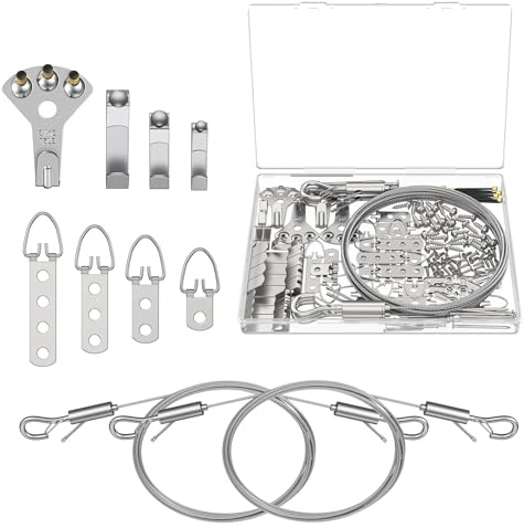 Uniclife 150 Pcs Picture Hanging Kit, 6.6 ft x 1/16 Picture Hanging Wire, Picture Wire Hanging Kit with D Rings, Hooks, Nails & Screws, Picture Hangers for Photo Frame, Mirror, Curtain & Art