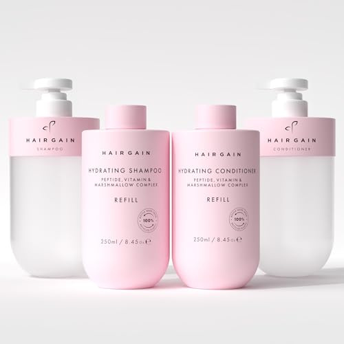 Hair Gain Hydrating Shampoo & Conditioner Starter Kit, Peptides & Marshmallow Root Extract, Vegan, Sulphate-Free, 250ml Each
