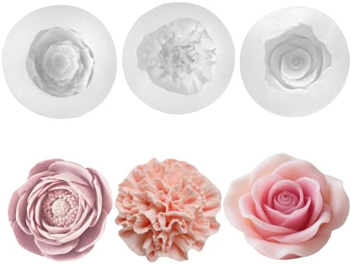 3 Pezzi Stampi in Silicone per Candele Stampo Silicone Fiori Stampo per Candele Rose Peonia Garofano Stampi per Candele Fai Da Te per Candele Profumate, Ornamenti