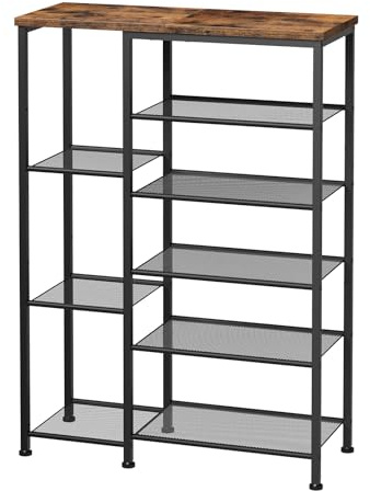 HOOBRO Schuhregal, 6-stöckiges Schuhablage, Schuh-Organizer, Metall Schuhständer, Große Kapazität Schuhschrank für Flur, Eingang, Stiefel, platzsparend, Vintagebraun und Schwarz EBF35XJ01