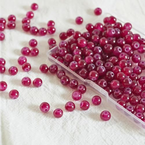 Jabrand 240pcs Glass Beads for Bracelets, 6mm Round Glass Beads for Jewelry Making DIY Crafts (Burgundy)