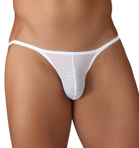 ZC8bdbd Slip en Dentelle pour Homme à Taille Basse Sexy Transparent en String sous-vêtements Mini sous-vêtements Bikini, Blanc, M