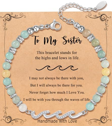 QWNHONEY Sister Birthday Gifts, Christmas Valentines Mothers Day Birthday Gifts for Sister Wave Bracelets for Women Adult Soul Sisters Jewelry
