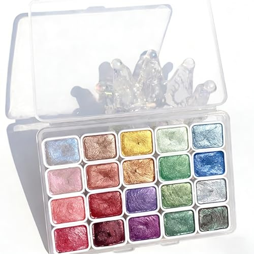 Wcawnlt Meta-llic Aquarellfarben Set, 20 Farben Perlglanz Wasserfarben, Für Aquarellmalerei, Kalligrafie, Nail Art und Kreative Kunstprojekte