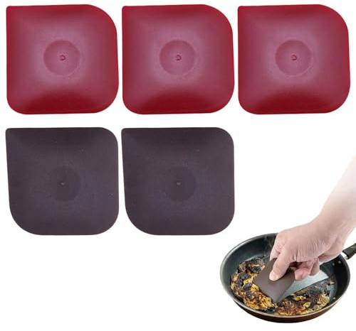 5 Pcs Pan Scraper Set, Non-Scratch Plastic Dish Scraper for Cast Iron Pots & Pans, Kitchen Cleaning Tool for Dishes, Bakeware & Countertops (2 Brown × 3 Red)