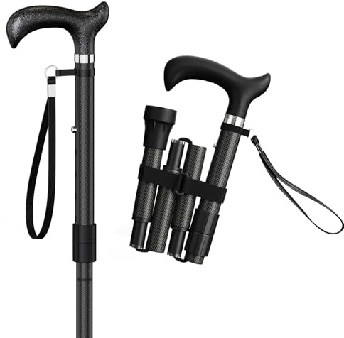 Intercare promenadpinne, vikbar promenadkäpp för kvinnor och män, justerbar höjd hopfällbar promenadkäpp för resor och daglig användning, premium stabilitetsdesign, kolfiber