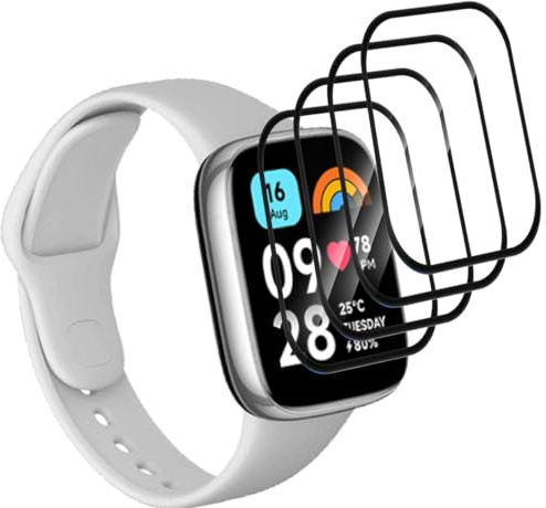 Yieehhow [4 Piezas] Protector Pantalla para Xiaomi Redmi Watch 3 Active Cristal Templado, Anti-Arañazos/HD PMMA Protector Pantalla Compuesto, 3D Curvado Película Protectora para Redmi Watch 3 Active