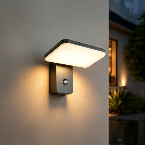 EBION Applique Murale Exterieur LED avec Détecteur de Mouvement,3000K-6500K | Lampe Murale Intérieur/Extérieur avec Pivotant à 360°, Éclairage Mural IP65 Étanche, pour Terrasse Entrée Jardin,Anthracite