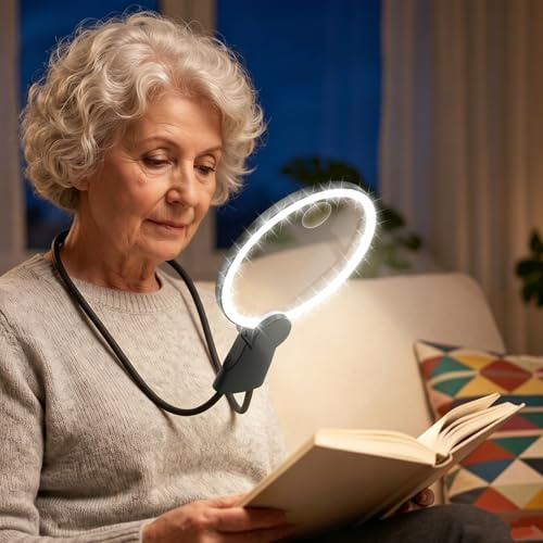 Innvist 5X 10X Magnifying Glass with Light, 3-in-1 Hands Free Magnifier for Reading, 3 Color LED Neck Magnifying Glass for Hobbies, Handheld Lighted Page Magnifier for Seniors Crafts & Close Work