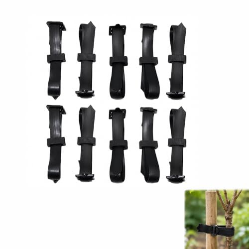 10 correas de goma para árboles, correas de soporte ajustables para estacar | Estacas y lazos de 30 x 1,3 cm, correa de goma negra para mantener los árboles de soporte vertical, árboles y arbustos