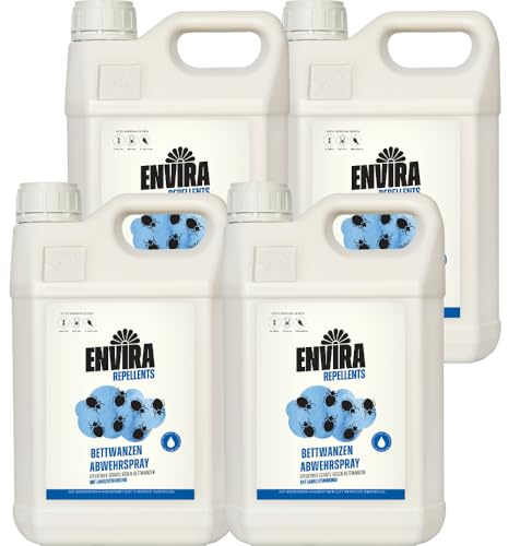 Envira Bettwanzen Abwehrspray 4 x 5 Liter - Spray mit Langzeitwirkung gegen Bettwanzen - Mittel gegen Bettwanzen für Wohnung, Hotel, Matratzen & auf Reisen - Effektiv Bettwanzen loswerden