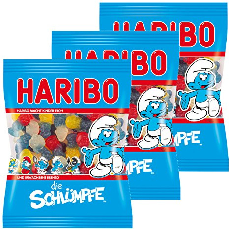 Haribo Schlümpfe, 3er Pack, Gummibärchen, Weingummi, Fruchtgummi, Vegetarisch, Im Beutel, Tüte