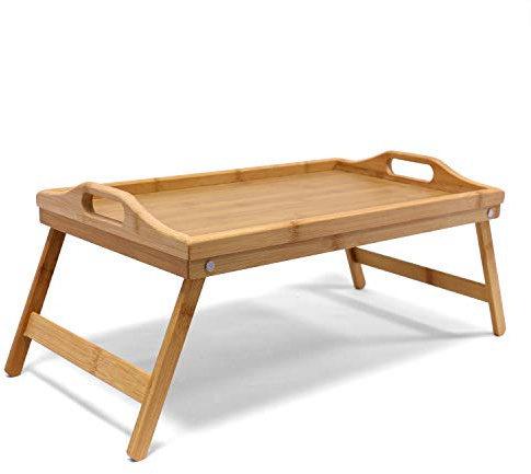 Jonas Tavolo e Vassoio da Letto in Bambù | Con Manici e Gambe Pieghevoli – Perfetto per Servire la Colazione a Letto, Studiare, Lavorare – 50x30x21 centimetri