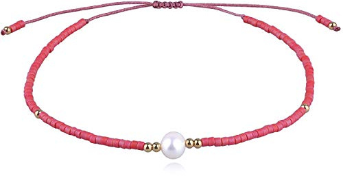 KELITCH Boho Freundschaftsarmband für Damen Alltagsschmuck Verstellbares Perlenarmband mit Süßwasserperle