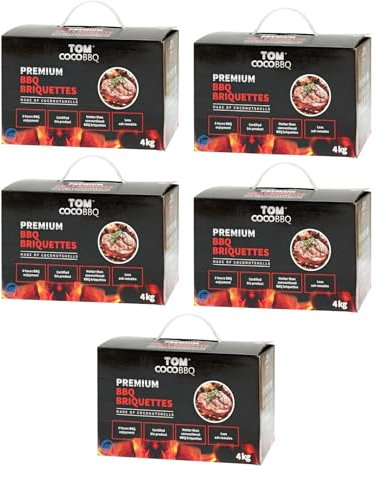 TOM Cococha KS1889 TOM COCO Grill-Kokoskohle Briketts, Quader, 5 x 4 kg (20 kg)