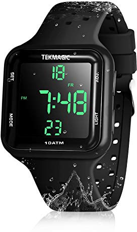 TEKMAGIC 100m Water Resistant Scuba Diving Watch with Stopwatch, Alarm Clock Functions, Dual Time Display, 12/24 Hour Format, Black, Diving Watch