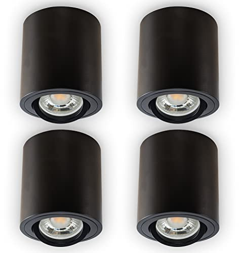 INNOVATE LED Aufbauspot - 35° schwenkbare Aufbauleuchte - kompakter Aufputz Deckenspot - moderner IP20 Aufbaustrahler GU10 Fassung - flaches Downlight excl. Leuchtmittel (4 Stück, Schwarz Rund)
