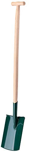 KADAX Pelle de jardinier pour sols durs et mous, pelle de jardin avec bord de marche, pelle funéraire avec manche en bois, lame en métal (ronde, 18 cm, poignée en T)
