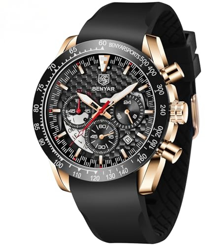 BY BENYAR Herren-Armbanduhr, wasserdicht, Chronograph, Leuchtend, klassisch, Lederarmband, großes Zifferblatt, Datum, Analog, Herren, Elegantes Geschenk