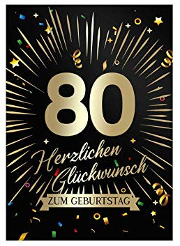 Friendly Fox 80. Geburtstag Karte DIN A5 große Klappkarte mit Goldfolienprägung, edle Glückwunschkarte zum 80. mit Umschlag, Happy Birthday Karte