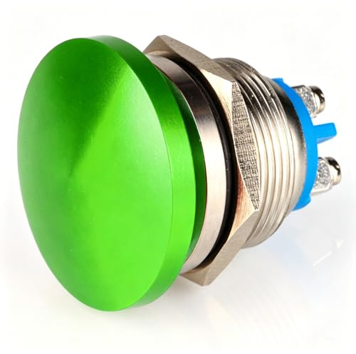 Guuzi 22mm 3V/6V/12V/24V/48V/110V/220V Pulsante Momentaneo Testa A Fungo In Metallo Pulsante Di Avvio Rotondo 1No On Off Terminale A Vite A Cupola Con Ripristino Automatico (Verde)