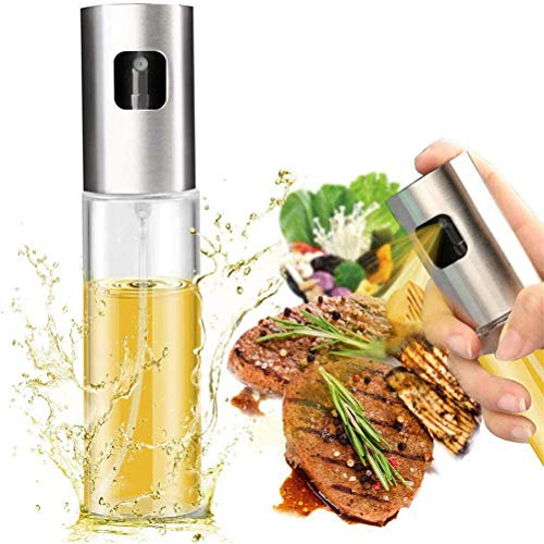 Olive Oil Mister Spray Bottle for Cooking, Food-Grade Glass Oil Pump Spray Transparent Spritzer, Vinegar Soy Sauce Dispenser Container for BBQ/Baking/Roasting/Frying/Grilling (100ML) (1)