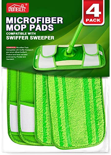 HOMEXCEL Mikrofasermopp, Kompatibel Mit Swiffer Sweeper Bodenmopp, Wiederverwendbar Und Waschmaschinenfest, Ersatzmoppkopf Für Die Nass- Und Trockenreinigung von Mehreren Oberflächen, 4er-Pack