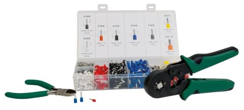 Brüder Mannesmann Crimpzangen-Set mit 200 mm Crimpzange und Seitenschneider, Crimpbereich 0,25–10 mm², für Elektroinstallationen und Heimwerker, 1.200 Aderendhülsen im Set | M10999