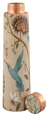 R Ayurveda Copper Handmade Copper Bottle Stone Blue Butterfly Printed Meena Exact Handcrafted, 1 Liter, Clear