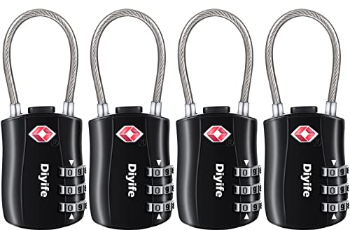 Diyife 4 PCS Serrures à Bagages TSA, Cadenas de sécurité à 3 Chiffres, Cadenas à Combinaison, Code de Verrouillage pour Les valises de Voyage Valise Sac de Bagages | 3 Chiffres, Câble Flexible, Mini Cadenas Sac à Dos, Serrures pour Bagages, Les Valises de Voyage, Sac de Bagages